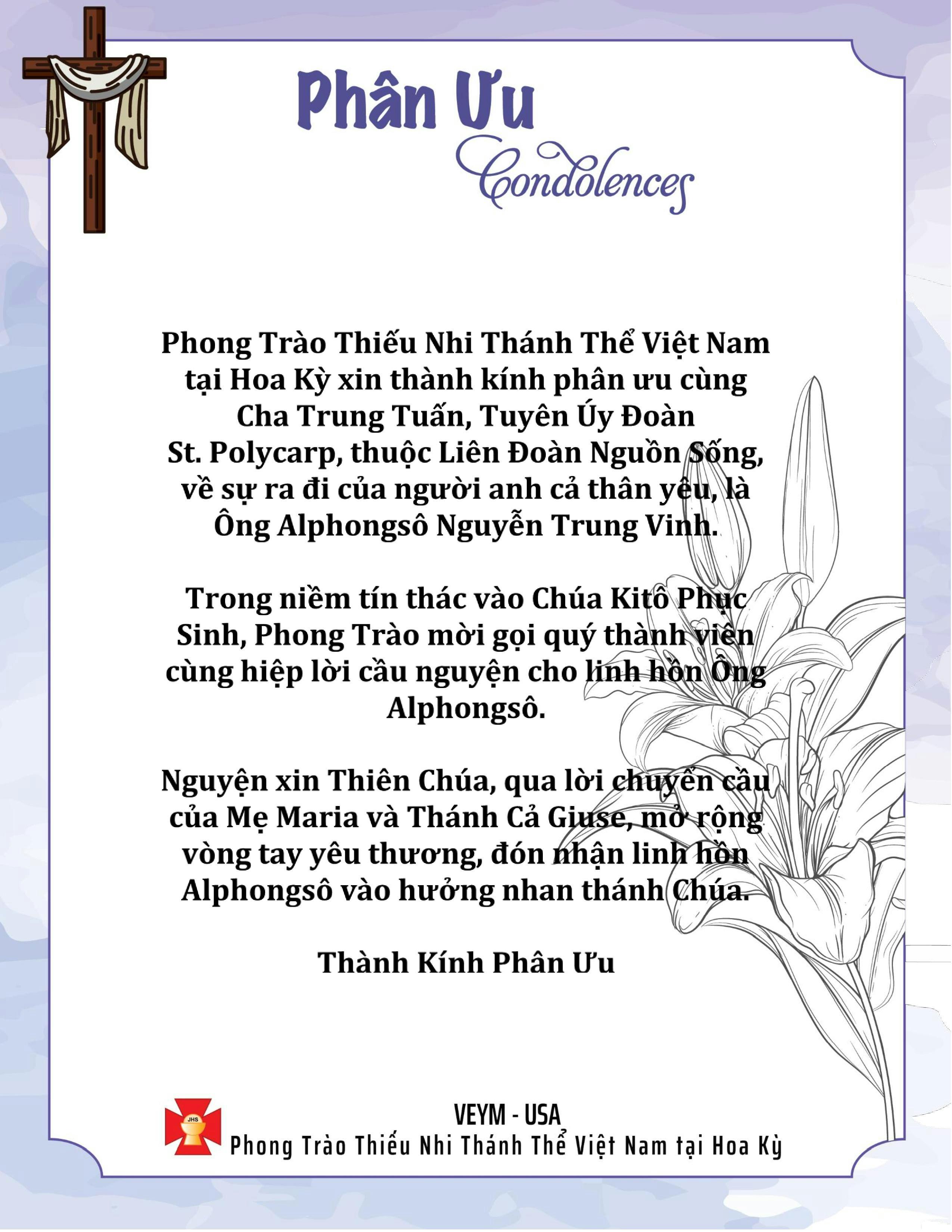 Pray for Linh Hồn Alphongsô Nguyễn Trung Vinh - Thành Kính Phân Ưu