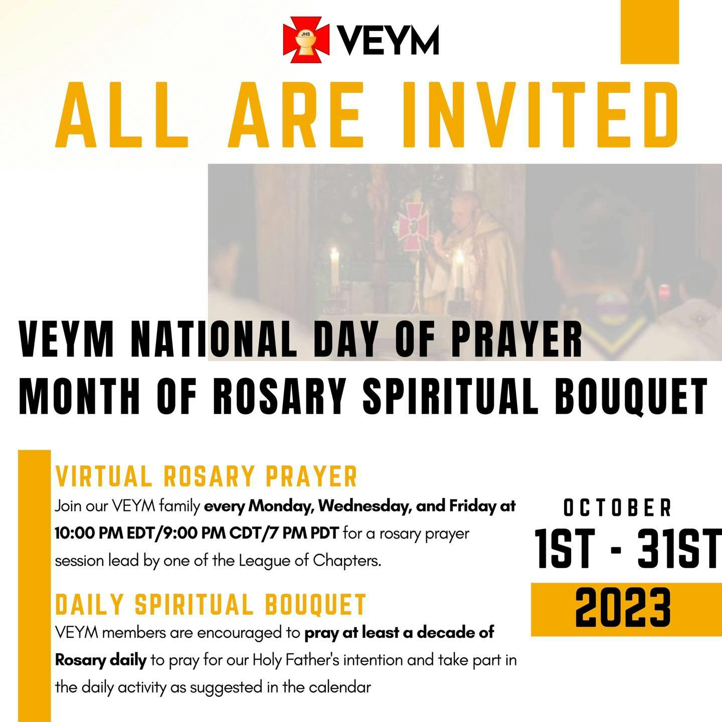 Celebrating the VEYM National Day of Prayer with the 2023 Spiritual Bouquet Campaign for Rosary Month and the Holy-Ween Costume Contest