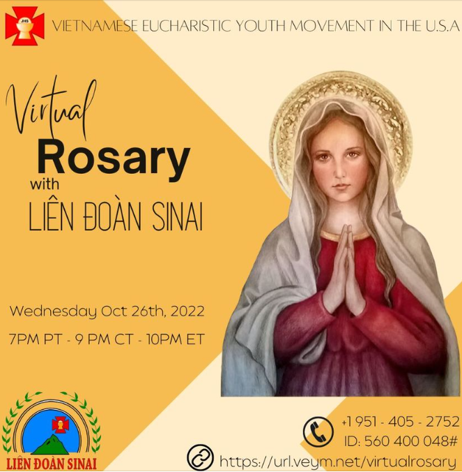 Reminder: Virtual Rosary with the Sinai League of Chapters happening tonight, October 26th, 2022. Come join us to glorify & praise God!!!